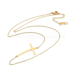 Colliers à chaîne avec pendentif en croix incurvée en acier inoxydable 304 plaqué ionique (IP) pour femmes&nbsp;NJEW-P320-13G