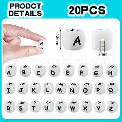 20 pièces cube lumineux lettre perles de silicone 12x12x12mm dés carrés alphabet perles avec 2mm trou entretoise perles de lettre en vrac pour bracelet collier fabrication de bijoux&nbsp;JX437Z