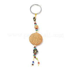 Portachiavi rotondo con perline di roccia lavica naturale&nbsp;KEYC-O011-11