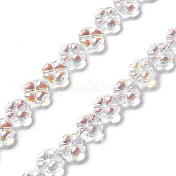 Transparentes perles de verre de galvanoplastie brins, demi-plaqué, trèfle, 8.5x8.5x4mm, Trou: 0.9mm, Environ 100 pcs/chapelet, 31.89'' (81 cm)