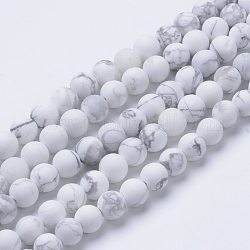 Chapelets de perles en howlite naturelle, style mat, ronde, 8~8.5mm, Trou: 1mm, Environ 47 pcs/chapelet, 15.5
