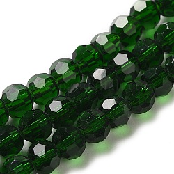 クリアガラスビーズ  ファセット（32ファセット）  ラウンド  濃い緑  6mm  穴：1mm  約98個/連  20.47インチ（52cm）