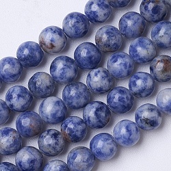 Perles de jaspe tache bleue naturelle, ronde, 8mm, Trou: 1mm, Environ 49 pcs/chapelet, 15.35 pouce