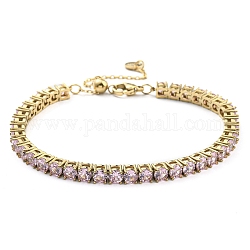 Bracelet en strass, Bracelet chaîne à 14 maillons en acier inoxydable plaqué or véritable 304 carat, rose clair, 9-1/8 pouce (23 cm)