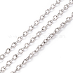 304 Stainless Steel Cable Chains, Soldered, with Spool, Flat Oval, Stainless Steel Color, 3.5x2.5x0.6mm, about 164.04 Feet(50m)/roll
