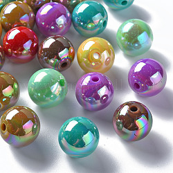 Perles acryliques opaques, de couleur plaquée ab , ronde, couleur mixte, 16x15mm, Trou: 2.8mm, environ 220 pcs/500 g