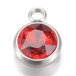 Encantos de cristal, julio encantos de piedra de nacimiento, facetados, con 304 fornituras de acero inoxidable, plano y redondo, rojo, 14x10x6.5mm, agujero: 2.5 mm