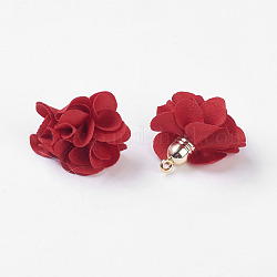 Décorations de pendentif en tissu, avec les accessoires acryliques, fleur, rouge, 25~30x28~35mm, Trou: 2mm