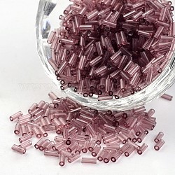 Perle trasparenti di bugle di vetro con foro tondo di colori trasparenti, rosa antico, 3~5x1.8~2mm, Foro: 0.8 mm, circa 12000pcs/450g