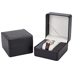 Коробки для часов из искусственной кожи, с подушкой, сокре, чёрные, 11x10.1x7.3 см