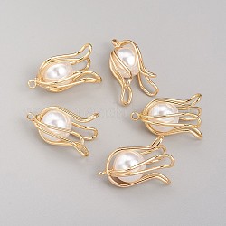 Pendenti di perle in acrilico, con accessori di ottone, lampada da soffitto, vero placcato oro 18k, 23.2x14.5x12.5mm, Foro: 1.5 mm