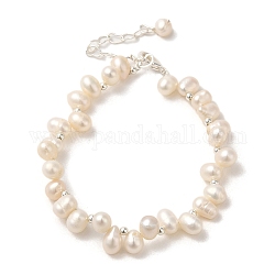 Bracciali con perle naturali, con catene in ottone, argento, 6-1/2 pollice (16.4 cm)