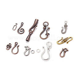 Tibetan Style Alloy Clasps, Hook and S-Hook Clasps, Mixed Shapes, Mixed Color, 7~37.5x6~17.5x1~6.5mm, Hole: 1.4~7mm
