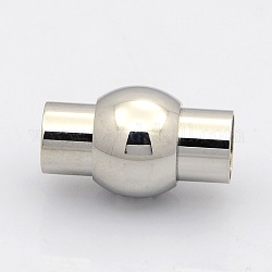 Oval 304 Stainless Steel Magnetic Clasps with Glue-in Ends, Lead Free & Nickel Free, Stainless Steel Color, 18x11mm, Hole: 6mm