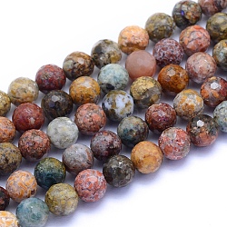 Natur Ozean Jaspis Perlen Stränge, facettiert, Runde, 7.5~8 mm, Bohrung: 0.8 mm, ca. 50 Stk. / Strang, 15.94 Zoll (40.5 cm)