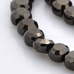 Full Black Plated Glass Faceted Flat Round Beads Strands, 4x3mm, Hole: 1mm, about 80pcs/strand, 12 inch