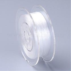 Hilo de cristal elástico plano teñido ecológico japonés, Hilo de cuentas elástico, para hacer la pulsera elástica, piso, blanco, 0.6mm, Alrededor de 60m / roll (65.62yards / roll)