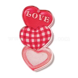 Pendenti in acrilico stampati a tema San Valentino, cuore con fascino d'amore, rosa intenso, 44.5x22.5x2.5mm, Foro: 1.6 mm