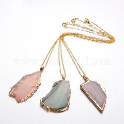 Golden Tone Natural Agate Pendant Necklaces, with Brass Cable Chains and Spring Ring Clasps, Mixed Color, 18 inch