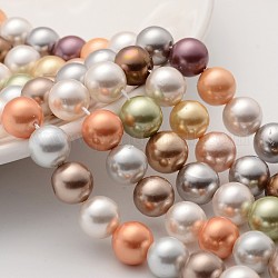 Chapelets de perles colorées en coquillage, ronde, couleur mixte, 10mm, Trou: 0.8mm, Environ 19~20 pcs/chapelet, 8.2 pouce (21 cm)
