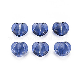 Perle di vetro trasparente, cuore, Blue Marine, 10.5x12x6.5mm, Foro: 1 mm