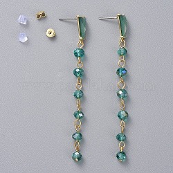 Electroplate Glass Dangle Stud Earrings, with Golden Plated Brass Eye Pin, Alloy Resin Stud Earring Findings, Brass & Plastic Ear Nuts, Green, 83mm, Pin: 0.8mm
