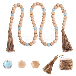80pcs polygone et perles de bois rondes, 40pcs perles acryliques, 1 rouleau de corde de jute, 6 corde de jute avec corde de pompon en jute, pour kits de fabrication de bijoux, couleur mixte, 14x14x14mm, Trou: 3mm