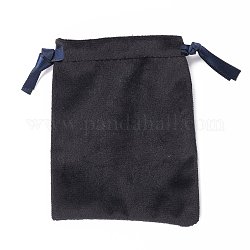 Bijoux en velours sacs à cordon, avec ruban de satin, rectangle, noir, 10x8x0.3 cm