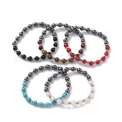 Bracelet extensible de perles de pierres précieuses mélangées rondes pour fille femmes, diamètre intérieur: 2 pouce (5 cm)
