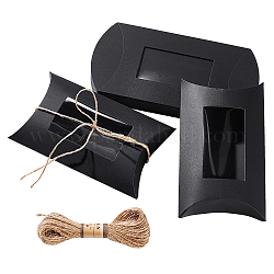 Benecreat 20шт бумажные коробки для подушек, с прозрачными окнами из ПВХ и 1 пучок джутового шнура, чёрные, 17x11x4 см
