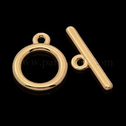 Nickel Free & Lead Free Golden Jewelry Clasps Alloy Ring Toggle Clasps, Long-Lasting Plated, Ring: 18x15x2mm, Hole: 2mm, Bar: 7x23x2mm, Hole: 2mm