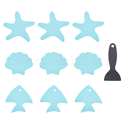 Adesivi per vasca da bagno antiscivolo adesivi peva, con raschietto in plastica, accessori da bagno, cielo blu, 77~97x95~100x0.8mm, Foro: 7 mm
