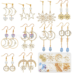 SUNNYCLUE DIY Star Sun Earring Making Kits, Including Alloy & Brass Pendants, Glass Heart & Pearl Beads, Brass Earring Hooks, Golden, 130Pcs/box