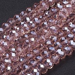 Chapelets de perles en verre, perle plaquée lustre, attrape soleil en cristal, facettes rondelle, saumon noir, 10x7mm, Trou: 1mm, Environ 70~72 pcs/chapelet, 18 pouce