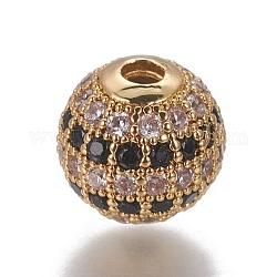 Perline in ottone zirconi, tondo, nero, oro, 10x9.5mm, Foro: 2.5 mm