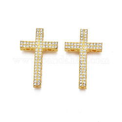 Crémaillère perles en alliage placage, avec strass, sans cadmium et sans plomb, croix, or, cristal, 34.5x21.5x5mm, Trou: 1.4mm