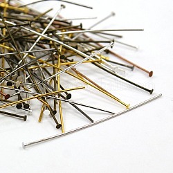Iron Flat Head Pins,Nickel Free, Mixed Color, 50x0.7mm, 21 Gauge, about 5000pcs/1000g, Head: 2mm