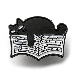 Pines de esmalte de gato negro de dibujos animados con tema musical, Insignia de aleación negra para mujeres y hombres., libro, 21.2x27.4x1.3mm