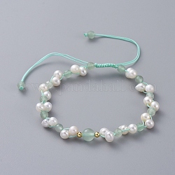 Perles tressées bracelets, avec des perles de culture d'eau douce naturelles, naturelle vert aventurine, perles en laiton et fil de nylon, 2 pouce ~ 3-3/8 pouces (5.2~8.7 cm)