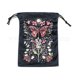 Borse portaoggetti in velluto con stampa di farfalle, sacchetti con coulisse sacchetto per imballaggio di carte dei tarocchi, rettangolo, corallo luce, 17.9x13cm
