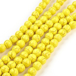 1 rotonde filo turchese sintetico fili di perline, tinto, oro, 8mm, Foro: 1 mm, circa 50pcs/filo, 15.35 pollice
