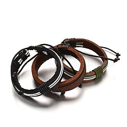 Verstellbare Lederband Armbänder, mit Wachsschnur, Mischfarbe, 57 mm, 15x10 mm