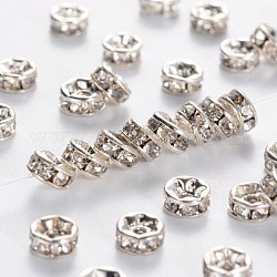 Flat Round Brass Grade A Rhinestone Spacers Beads, Silver Color Plated, Crystal, 5x2mm, Hole: 1mm