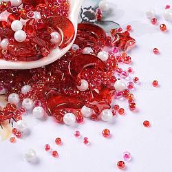Kit per la ricerca di gioielli fai da te, vetro e perline, rotondo & stella & luna, rosso, 2~16x2~12x3~7mm, Foro: 0.8~1.2 mm
