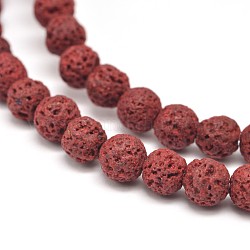 Brins de perles rondes en pierre de lave naturelle, teinte, rouge foncé, 8mm, Trou: 1mm, Environ 51 pcs/chapelet, 15.75 pouce