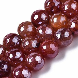 Chapelets de perles d'agate naturelle, perle plaquée lustre, facette, ronde, rouge indien, 12mm, Trou: 1.6mm, Environ 30~33 pcs/chapelet, 13.70~15.75 pouce (34.8~40 cm)