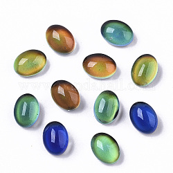 Translucent Glass Cabochons, Changing Color Mood Cabochons, Flat Oval, Black, 8x6x4.5mm