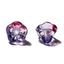 Perles de verre tchèques transparentes, deux tons, fleur, bleu moyen, 10x8mm, Trou: 2mm, environ 120 pcs / sachet 