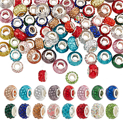 Nbeads 100 Stück europäische Perlen mit 5 mm großem Loch, Polymer-Ton-Strassperlen, Rondell-Abstandsperlen, europäische Harzperlen, Charms mit silberfarbenen Messingkernen für die DIY-Schmuckherstellung, Mischfarbe