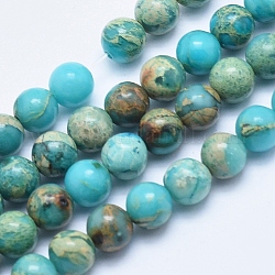 Chapelets de perles en jaspe aqua terra naturel, teinte, ronde, 6mm, Trou: 1mm, Environ 62 pcs/chapelet, 15.7 pouce (40 cm)